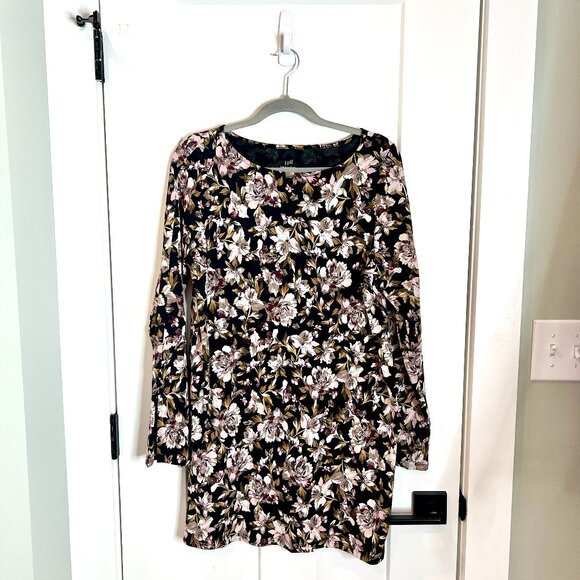 J. Jill Black Floral Supima Split Sleeve Tunic Long-Lined Modal Blend Size MT - Picture 1 of 5